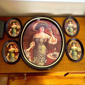 Vintage 1970s PEPSI-COLA Metal Tray Set of 5